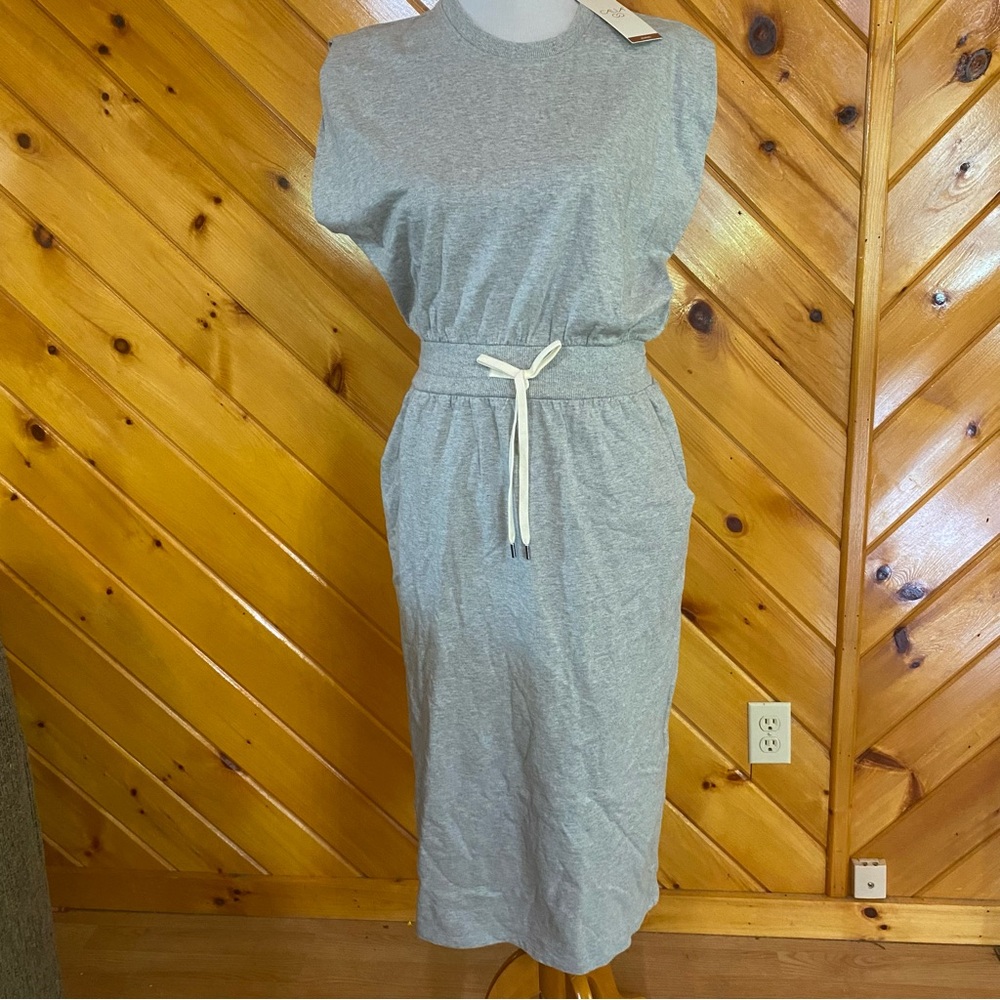 Calia Journey Extended Shoulder Midi Cotton Dress Woman's Size M Gray NWT